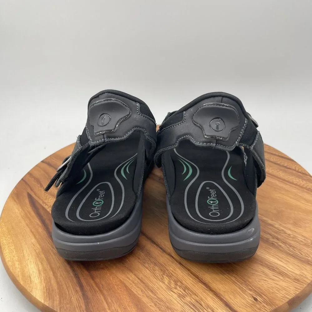 Orthofeet Jupiter Sandals Mens Size 14 Hands Free X Wide (4E) Black Leather